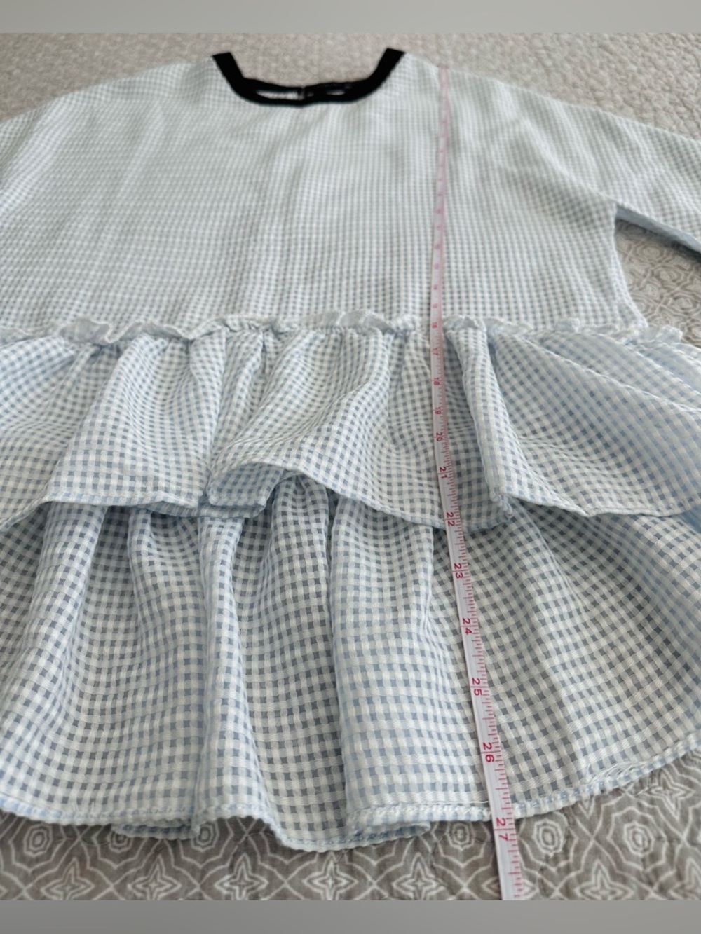 English Factory Gingham Blue & White Ruffle Peplum Top Size S - Picture 8 of 11